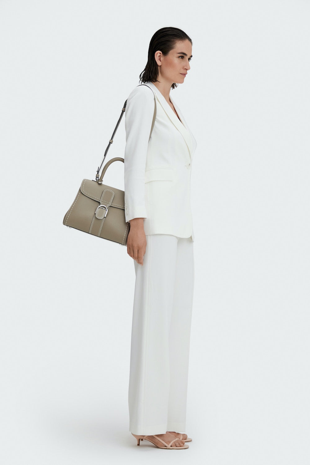 Delvaux Brillant MM Surpique in Rodeo Calf Tourterelle I Ivory
