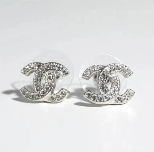 Hong Kong Stock - Chanel CC Logo Classic Earrings Sliver ABE100