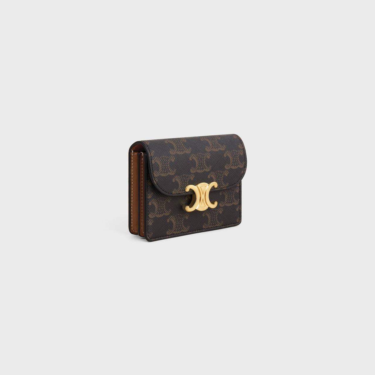 Celine BUSINESS CARD HOLDER TRIOMPHE IN TRIOMPHE CANVAS AND LAMBSKIN (TAN)