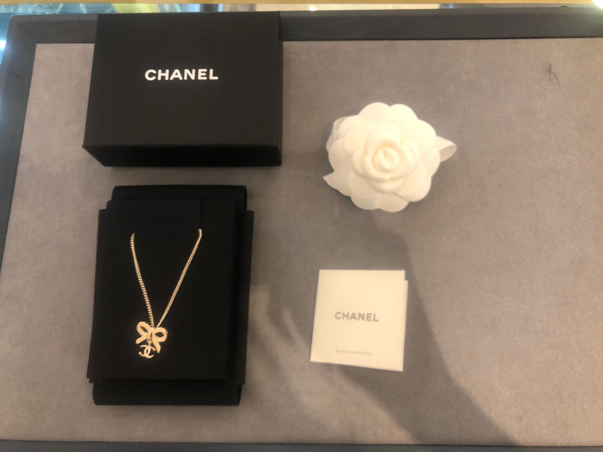 Hong Kong Stock - Chanel 25K Bow and Dangling Logo Necklace in SHW ABG556