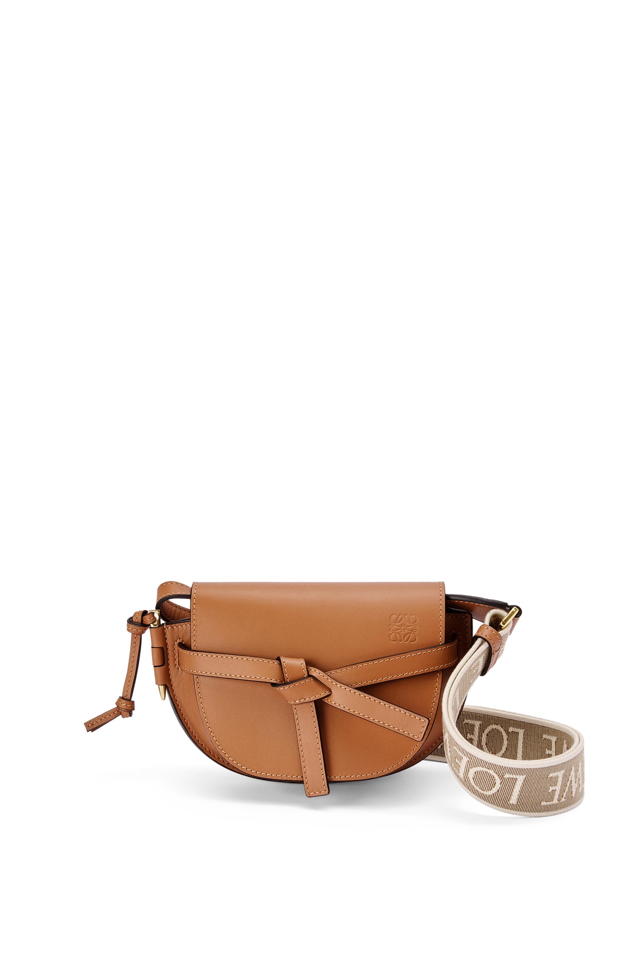 Loewe Mini Gate Dual bag in soft calfskin and jacquard (Colour: Tan)