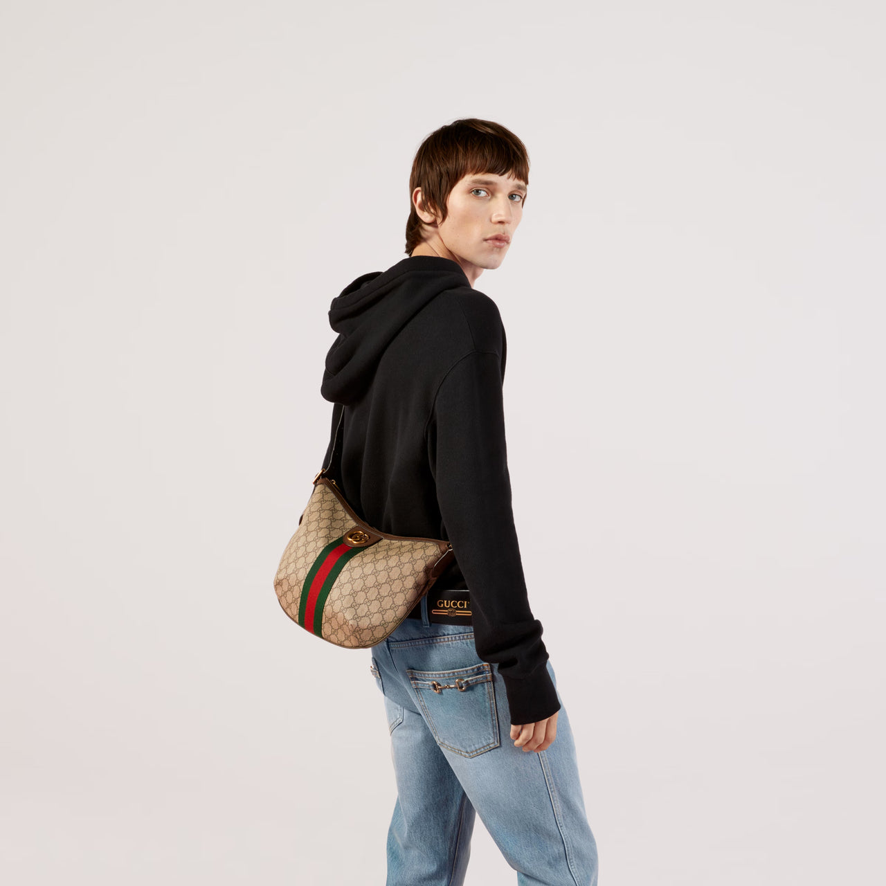 Gucci Ophidia GG Medium Crossbody Bag (Beige & Ebony)