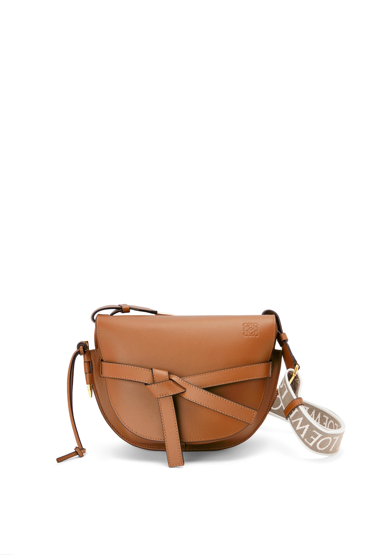Loewe Small Gate bag in soft calfskin and jacquard (Colour: Tan)