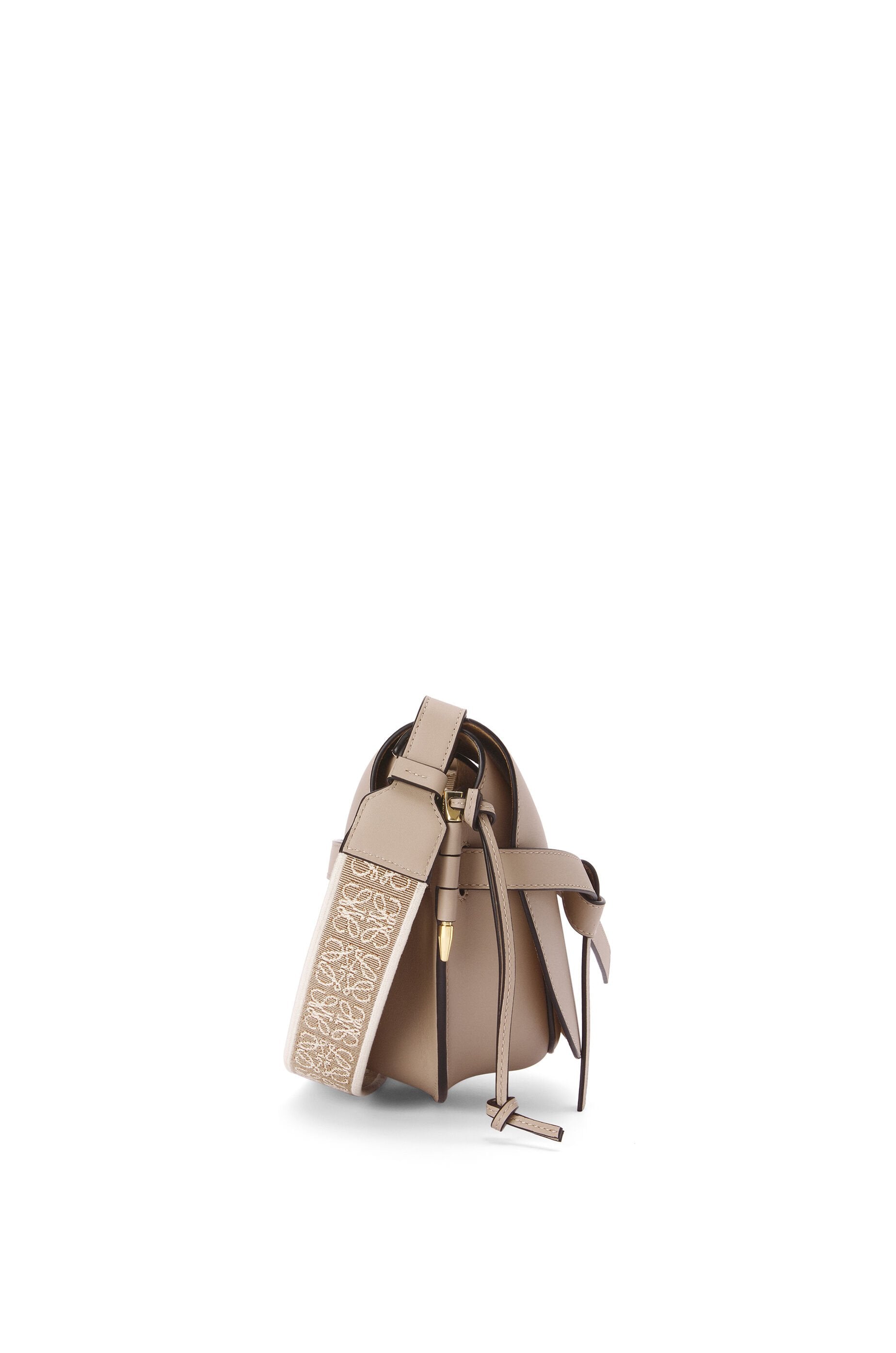 Loewe Small Gate bag in soft calfskin and jacquard (Colour: Sand)