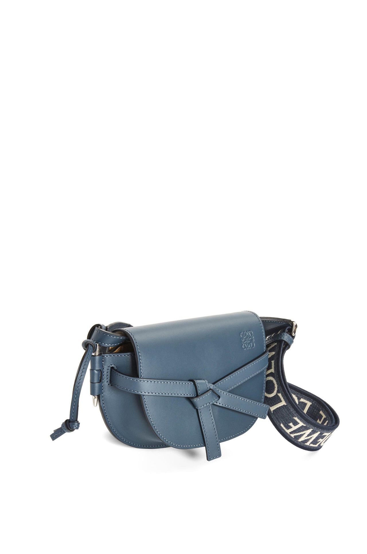 Loewe Mini Gate Dual bag in soft calfskin and jacquard (Colour: Onyx Blue/S)