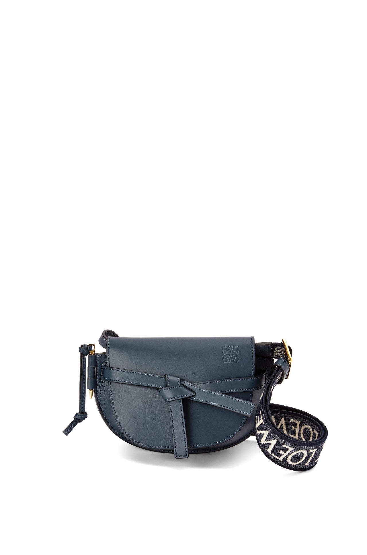 Loewe Mini Gate Dual bag in soft calfskin and jacquard (Colour: Onyx Blue)