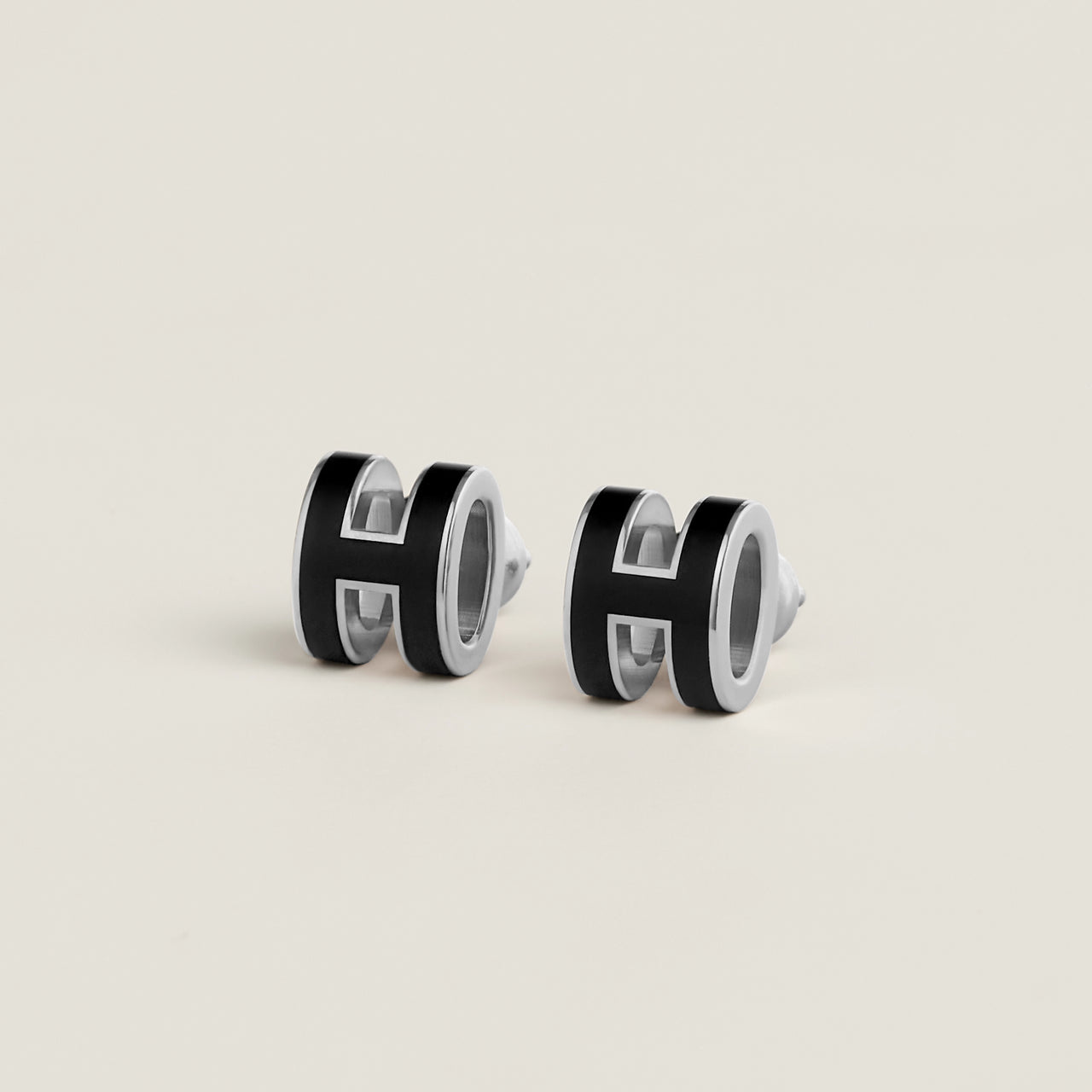 Hong Kong Stock - HERMÈS Mini Pop H Earrings (Noir/Silver)