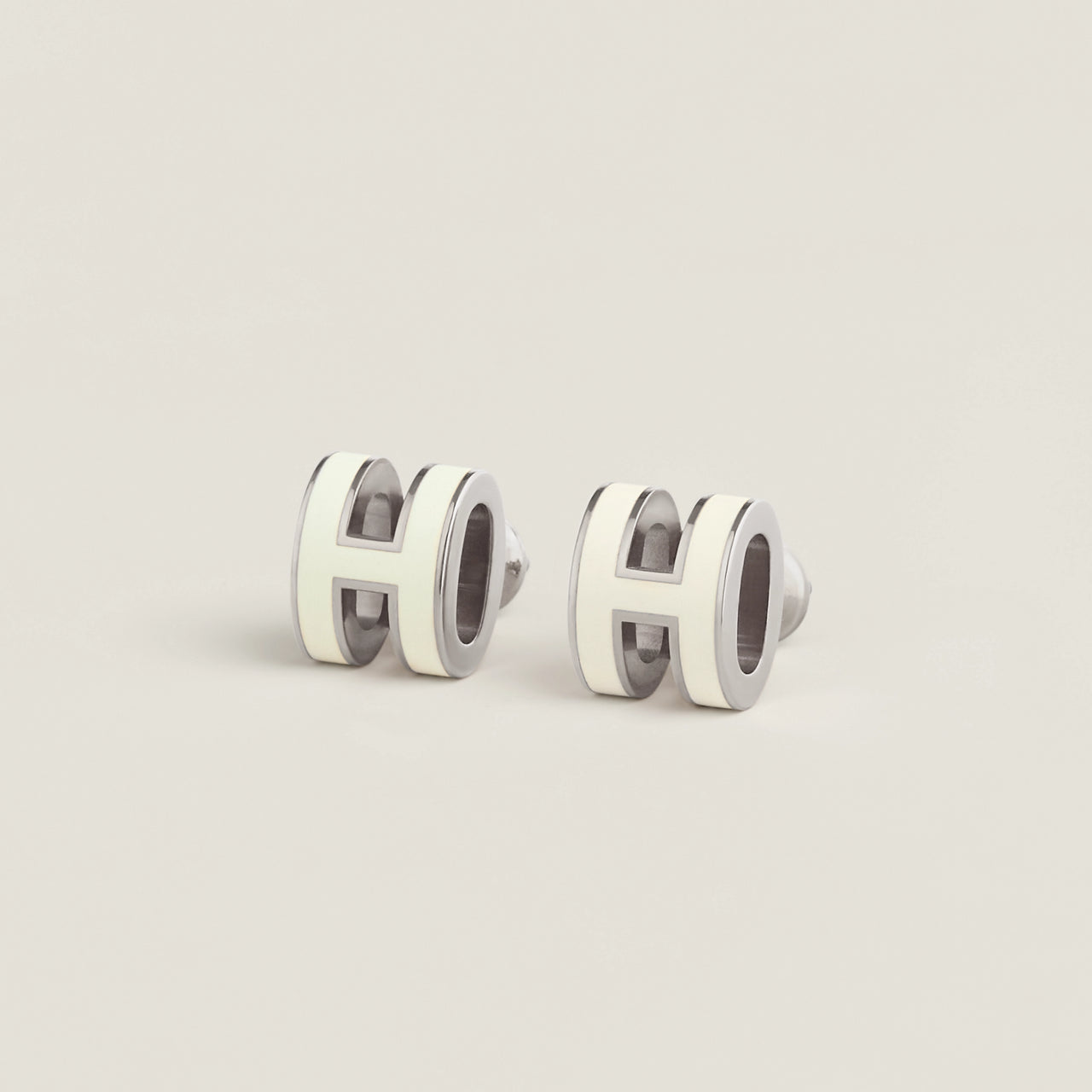 Hong Kong Stock - HERMÈS Mini Pop H Earrings (Blanc/Sliver)