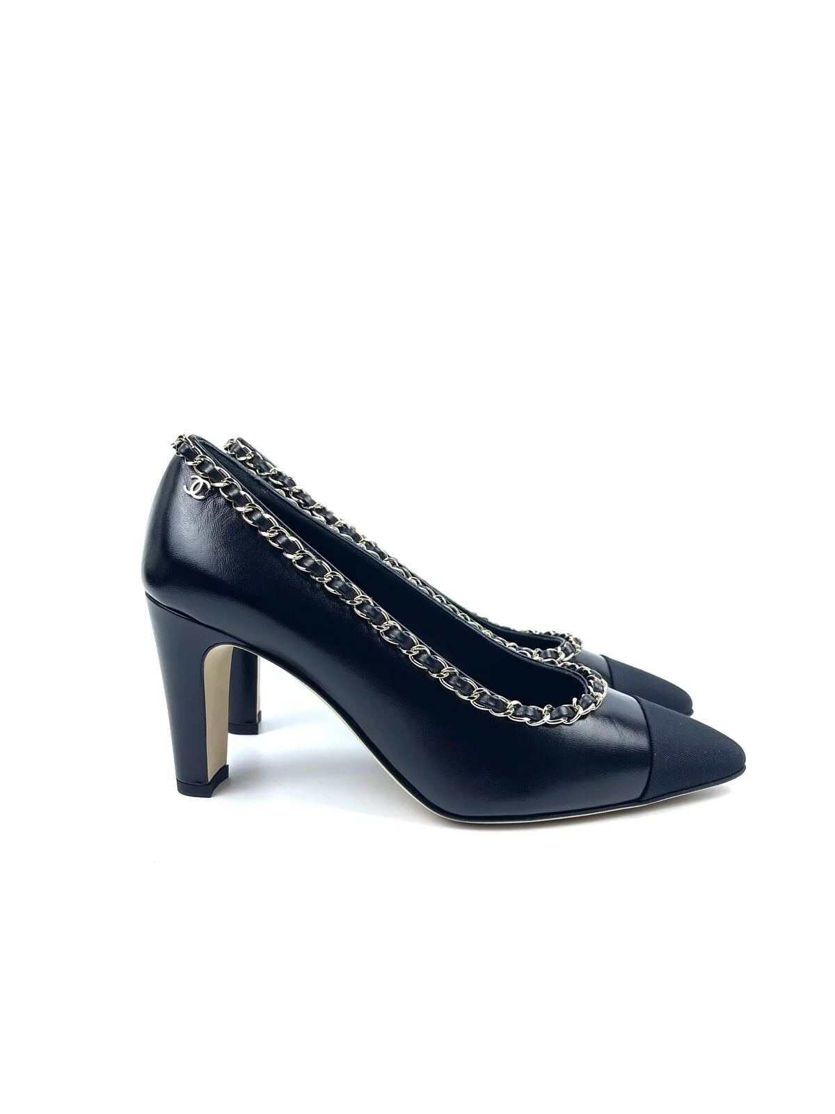 Hong Kong Stock - Chanel Black Lambskin Leather Woven Chain Braided Pumps (Size 36.5)