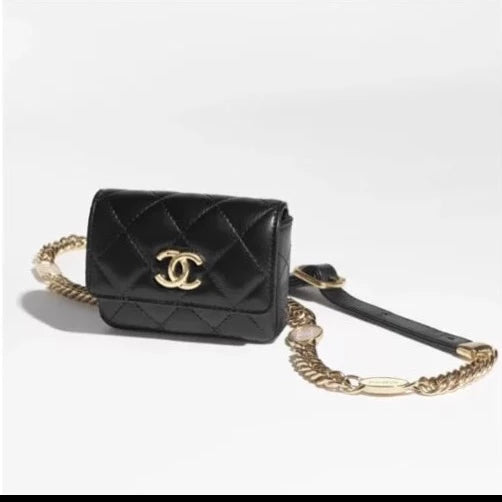 Chanel 附皮帶手袋 (黑色)