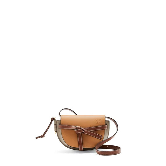 Loewe Mini Gate Dual bag in soft calfskin (Amber/Light Grey/Rust Colour)