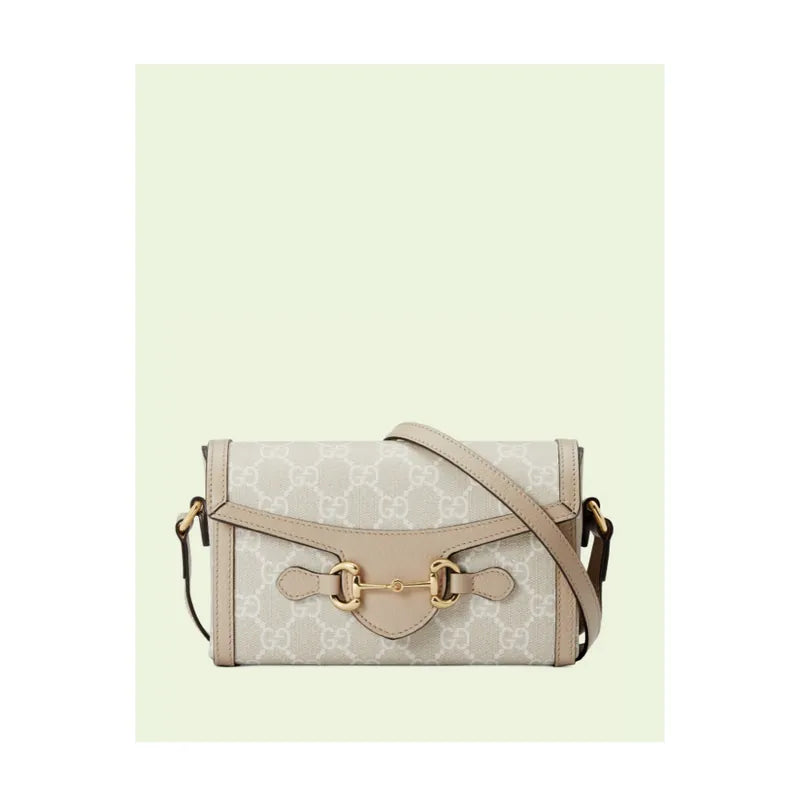 Gucci Horsebit 1955 Mini Bag (Beige And White GG Supreme Canvas)
